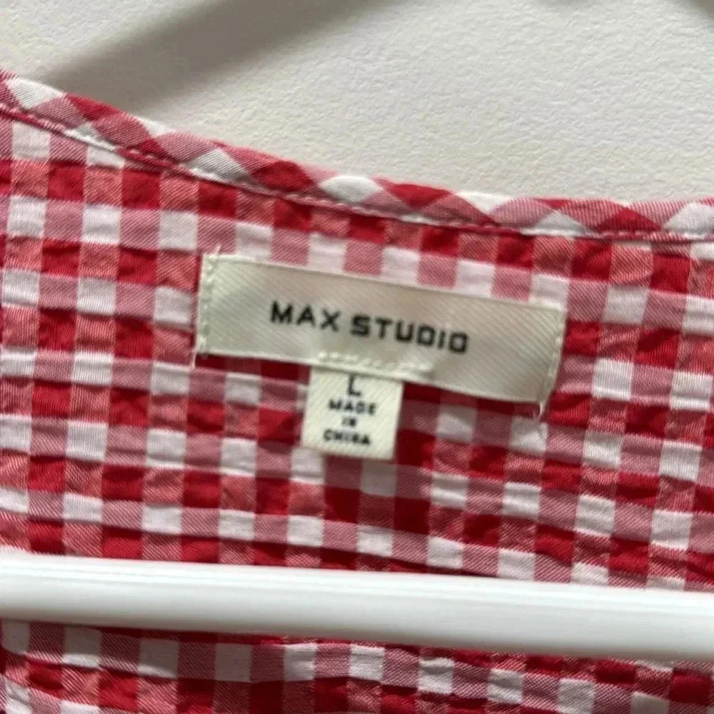Max Studio Red and White Check Short Sleeve Wrap Shirt - Size L - Picture 5 of 9
